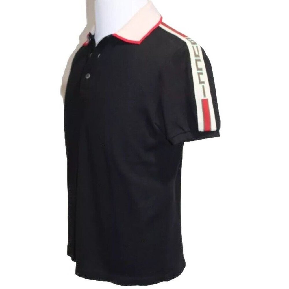 Gucci Black Polo Shirt with Red and White Accents